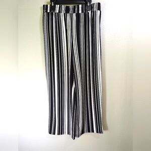 Messini women's black/white striped lightweight elastic waistband pants size PS
